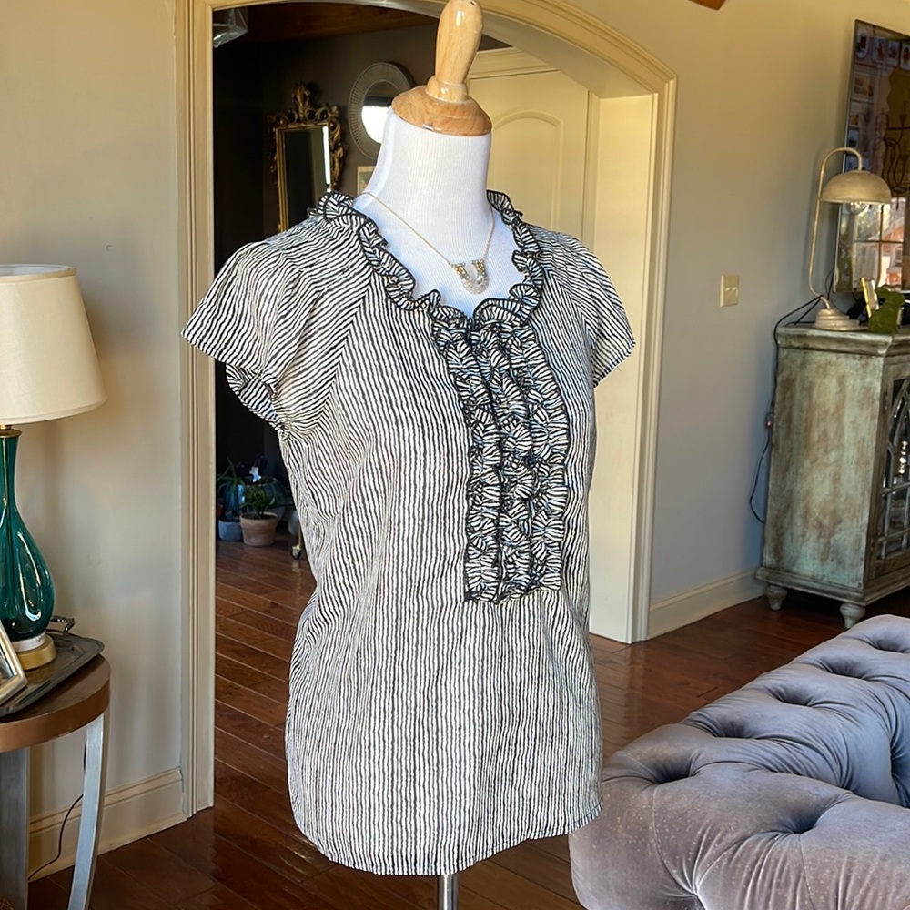 The Limited ruffled short sleeve B&W top